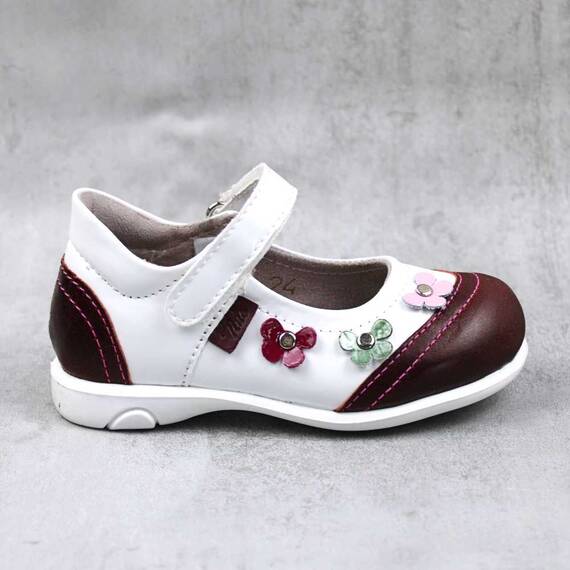 Pantofi usori , de copii , decorati cu flori , din piele naturala 1793-ALB/BORDO2, Culoare (12): Bordo, Marime (12): 26 - 4- Roveli