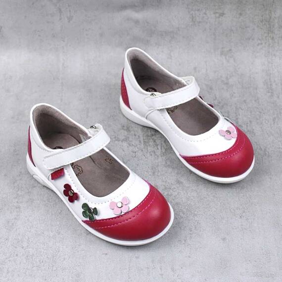 Pantofi usori , de copii , decorati cu flori , din piele naturala 1793-ALB/BORDO3, Culoare (12): Bordo, Marime (12): 25 - 3- Roveli