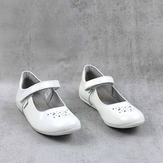 Balerini usori , de copii  , din piele naturala 1862-ALB/LAC, Culoare (12): Alb, Marime (12): 32 - 3- Roveli