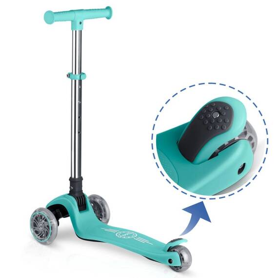 Trotineta de echilibru cu trei roti, material ghidon din aluminiu, inaltimea reglabila a ghidonului, iluminare LED, greutate maxima utilizator 50 kg, punte fluorescenta, turcoaz - 8- Roveli