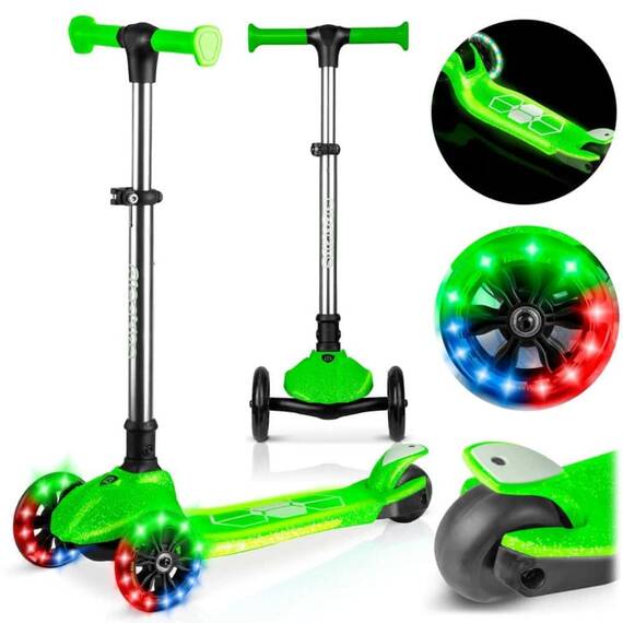 Trotineta de echilibru cu trei roti, material ghidon din aluminiu, inaltimea reglabila a ghidonului, iluminare LED, greutate maxima utilizator 50 kg, punte fluorescenta, verde - 3- Roveli