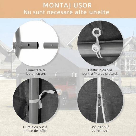Pavilion multifunctional tip garaj DacEnergy©, depozitare, evenimente, cu ferestre, ambele capete detasabile, cadru metalic din otel, prelata rezistenta, utilizare in fiecare sezon, 3 x 6 x 2.75 m - 11- Roveli