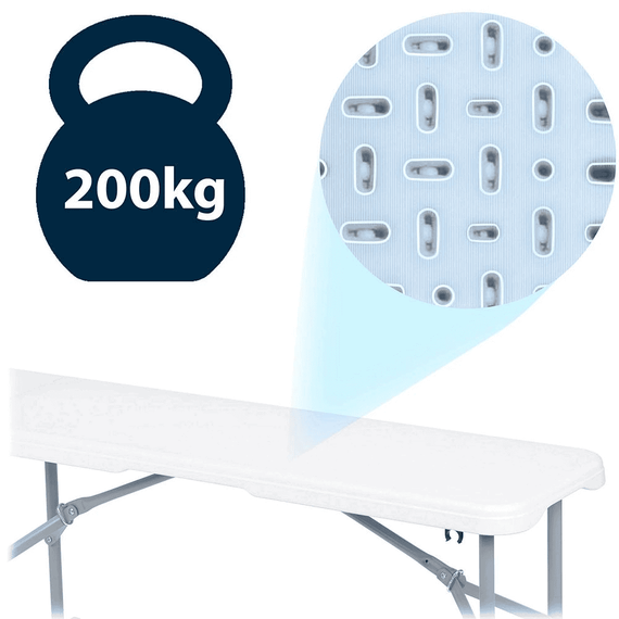 Set de gradina pliabil DacEnergy©, cadru din otel, material PE si rezistent la UV, cu maner, lungimea 180 cm, o masa si 2 banci, alb - 5- Roveli