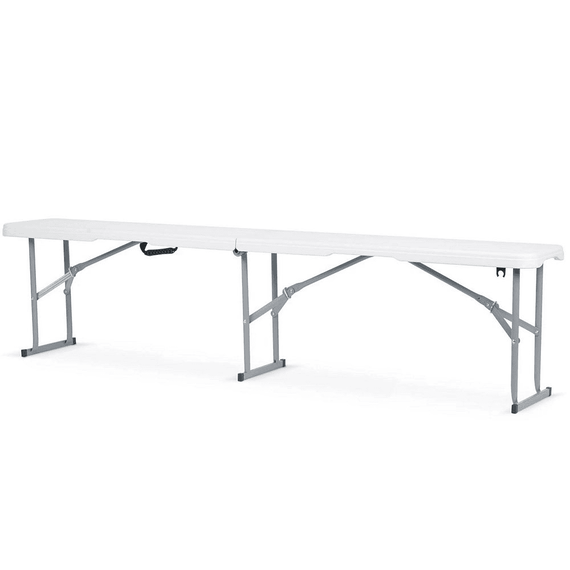 Set de gradina pliabil DacEnergy©, cadru din otel, material PE si rezistent la UV, cu maner, lungimea 180 cm, o masa si 2 banci, alb - 7- Roveli