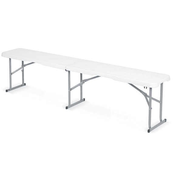 Set de gradina pliabil DacEnergy©, cadru din otel, material PE si rezistent la UV, cu maner, lungimea 180 cm, o masa si 2 banci, alb - 8- Roveli