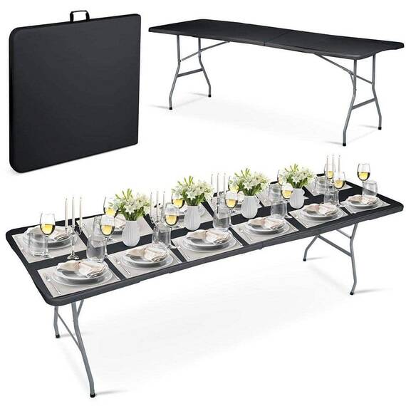 Masa de gradina pliabila, cadru durabil din otel, material PE si rezistent la UV, cu maner, 244 x 75 x 74 cm, negru - 2- Roveli