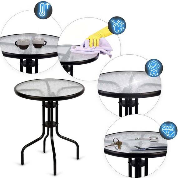 Set mobilier gradina DacEnergy©, 2 scaune, o masa rotunda, blat frumos din sticla, tapiteria scaunelor din textilene, aspect estetic, stil minimalist, pentru gradina, terasa, balcon - 2- Roveli