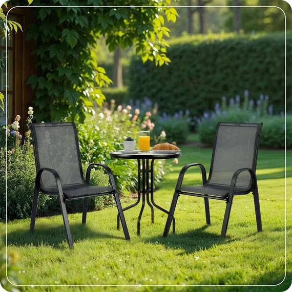 Set mobilier gradina DacEnergy©, 2 scaune, o masa rotunda, blat frumos din sticla, tapiteria scaunelor din textilene, aspect estetic, stil minimalist, pentru gradina, terasa, balcon - 5- Roveli