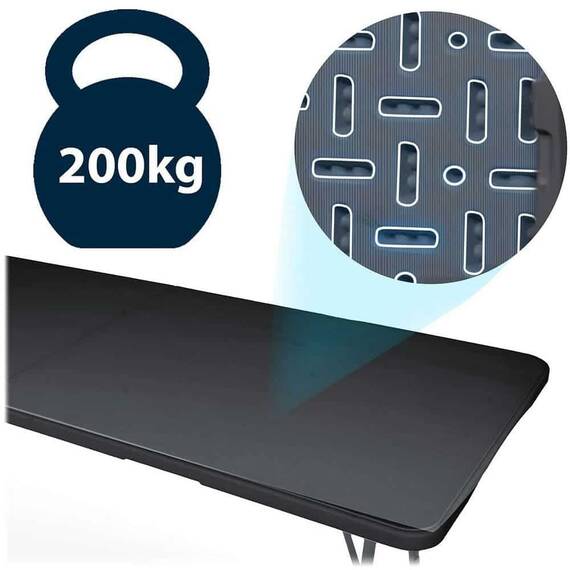 Masa de gradina pliabila, cadru durabil din otel, material PE si rezistent la UV, cu maner, 244 x 75 x 74 cm, negru - 4- Roveli