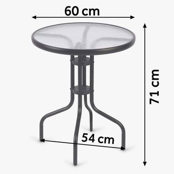 Masa rotunda de gradina DacEnergy©, blat din sticla securizata, cadru durabil din otel, forma eleganta, 2 persoane, 60 x 71 x 54 cm - 5- Roveli