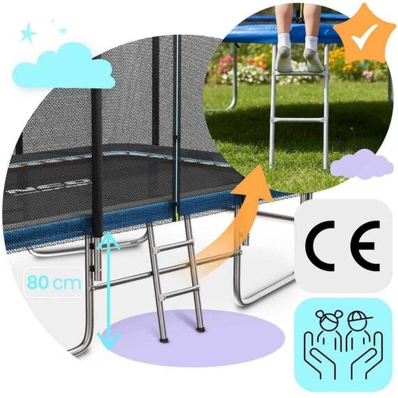 Trambulina dreptunghiulara de gradina, materiale rezistente la UV, cadru din otel galvanizat, scara confortabila si sigura, cu fermoar si catarama, 305 x 214 cm - 2- Roveli