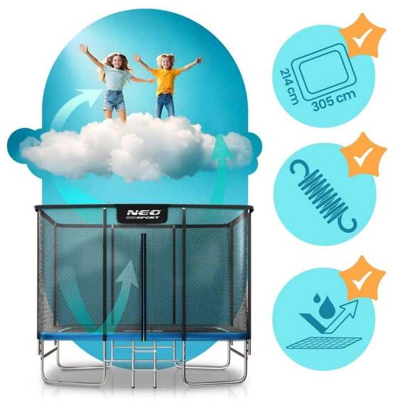 Trambulina dreptunghiulara de gradina, materiale rezistente la UV, cadru din otel galvanizat, scara confortabila si sigura, cu fermoar si catarama, 305 x 214 cm - 5- Roveli