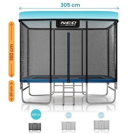Trambulina dreptunghiulara de gradina, materiale rezistente la UV, cadru din otel galvanizat, scara confortabila si sigura, cu fermoar si catarama, 305 x 214 cm - 9- Roveli