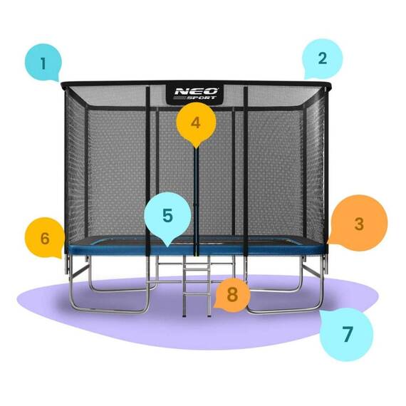 Trambulina dreptunghiulara de gradina, materiale rezistente la UV, cadru din otel galvanizat, scara confortabila si sigura, cu fermoar si catarama, 305 x 214 cm - 13- Roveli