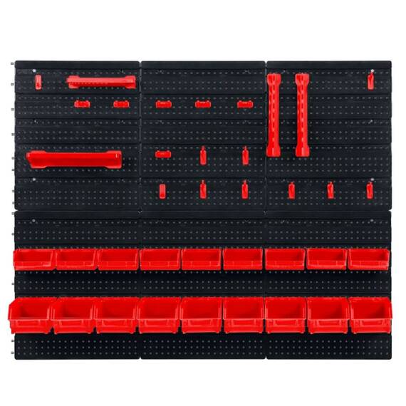 Tabla de scule pentru atelier, 9 cuve mici, 9 cuve mari, 2 rafturi, 16 suporturi si carlige, 1 set de suporturi pentru chei, design modular, 96 x 76 cm - - Roveli