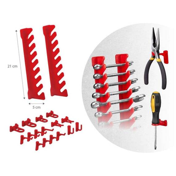 Tabla de scule pentru atelier, 9 cuve mici, 9 cuve mari, 2 rafturi, 16 suporturi si carlige, 1 set de suporturi pentru chei, design modular, 96 x 76 cm - 6- Roveli