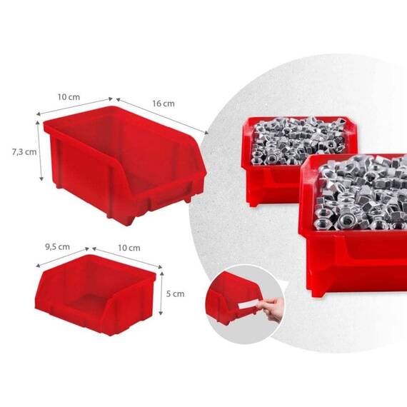 Tabla de scule pentru atelier, 9 cuve mici, 9 cuve mari, 2 rafturi, 16 suporturi si carlige, 1 set de suporturi pentru chei, design modular, 96 x 76 cm - 10- Roveli