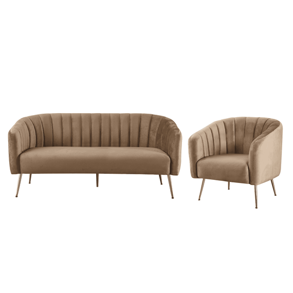 Canapea de design cu 3 locuri, tesatura Velvet maro/gold crom-auriu, BAGY - 2- Roveli