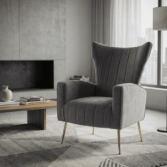 Fotoliu de relaxare, tesatura Velvet gri, BARET - 15- Roveli
