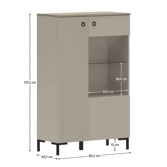 Vitrina joasa, gri-maroniu Taupe/stejar silverjack, DOMCA 1D1W/140 - 2- Roveli
