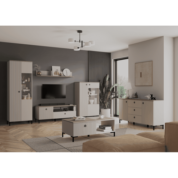 Vitrina joasa, gri-maroniu Taupe/stejar silverjack, DOMCA 1D1W/140 - 5- Roveli