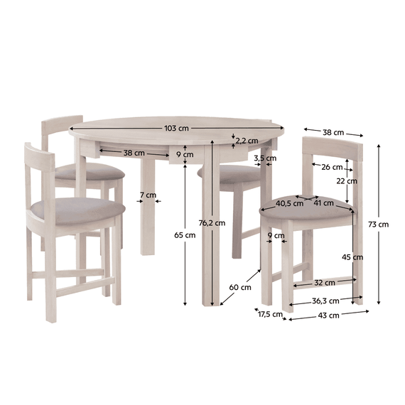 Set de sufragerie 1+4, lemn masiv, alb model lemn /gri-bej, DOMIO - 4- Roveli