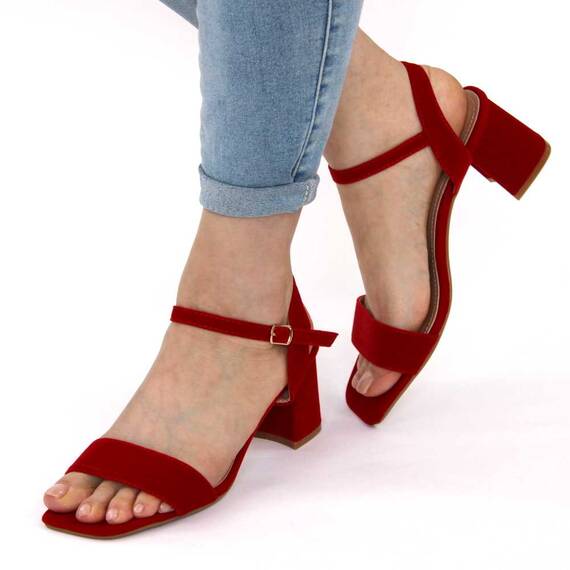 ​Sandale elegante de dama,din catifea, cu tocul mediu si patrat 980-26-RED, Culoare (12): Rosu, Marime (12): 40 - 3- Roveli