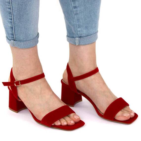 ​Sandale elegante de dama,din catifea, cu tocul mediu si patrat 980-26-RED, Culoare (12): Rosu, Marime (12): 40 - 4- Roveli