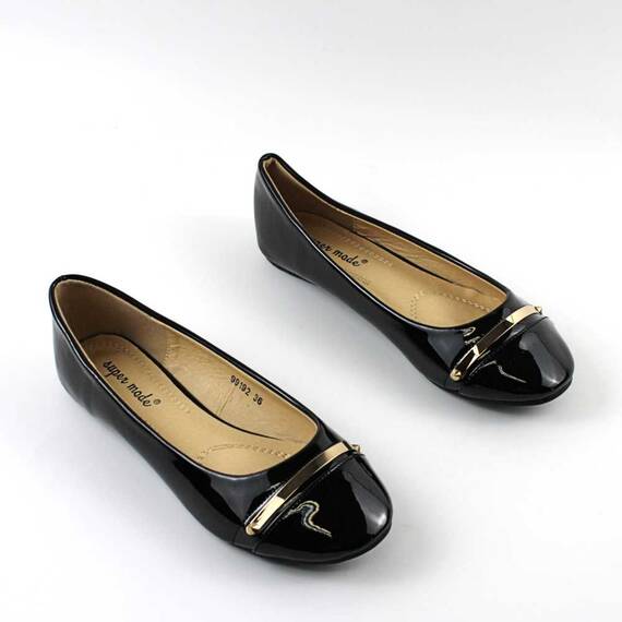 ​Balerini usori de dama , cu detaliu auriu 99192-BLACK, Culoare (12): Negru, Marime (12): 38* - 3- Roveli