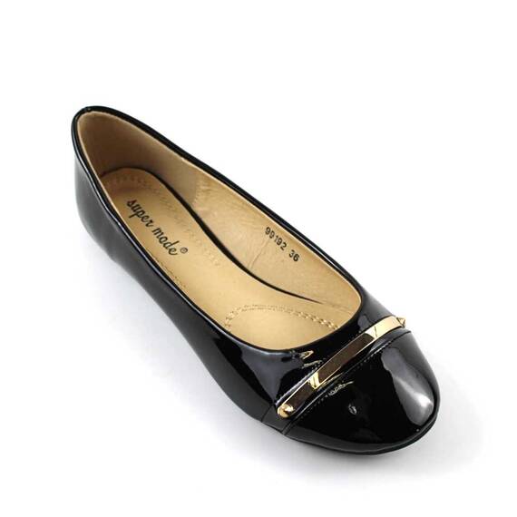 ​Balerini usori de dama , cu detaliu auriu 99192-BLACK, Culoare (12): Negru, Marime (12): 38* - 2- Roveli