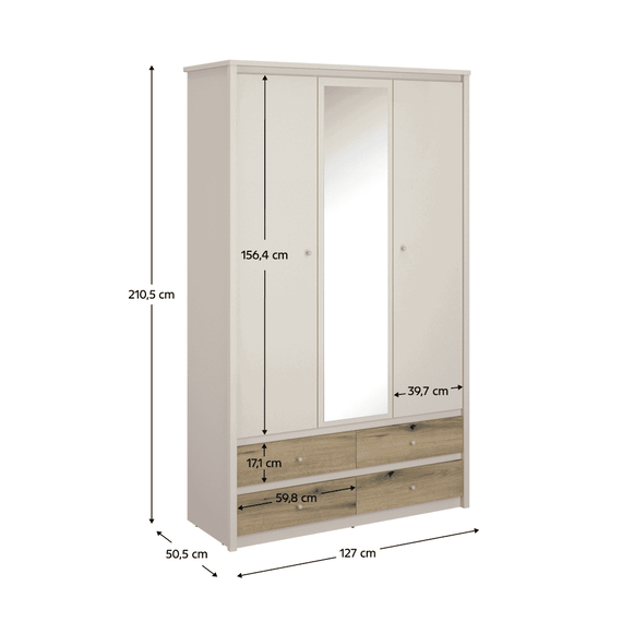 Dulap cu oglinda, casmir/stejar evoke, KAROS 3D4S - 3- Roveli