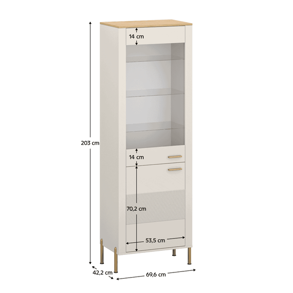 Vitrina, casmir/stejar de piatra, RUNOL 1D1W - 4- Roveli