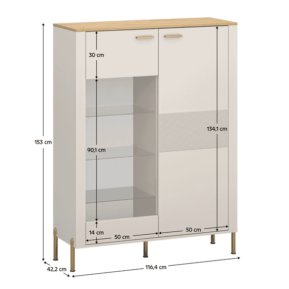 Vitrina joasa, casmir/stejar de piatra, RUNOL 1D1W - 4- Roveli