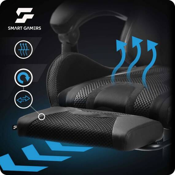 Scaun de gaming, suport extensibil pentru picioare, functie de inclinare a spatarului, reglare a inaltimii, ergonomie, inaltime totala maxima 121 cm, negru - 3- Roveli