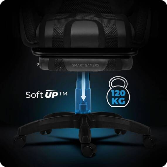 Scaun de gaming, suport extensibil pentru picioare, functie de inclinare a spatarului, reglare a inaltimii, ergonomie, inaltime totala maxima 121 cm, negru - 9- Roveli
