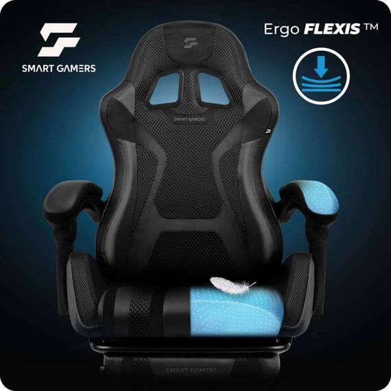 Scaun de gaming, suport extensibil pentru picioare, functie de inclinare a spatarului, reglare a inaltimii, ergonomie, inaltime totala maxima 121 cm, negru - 13- Roveli