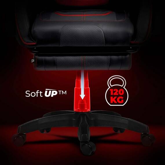 Scaun de gaming, suport extensibil pentru picioare, functie de inclinare a spatarului, reglare a inaltimii, ergonomie, inaltime totala maxima 121 cm, negru si rosu - 13- Roveli
