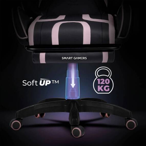 Scaun de gaming, suport extensibil pentru picioare, functie de inclinare a spatarului, reglare a inaltimii, ergonomie, inaltime totala maxima 121 cm, negru si roz - 8- Roveli