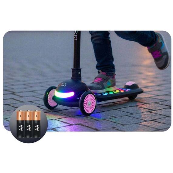 Trotineta de echilibru cu trei roti, ghidon din metal, platforma iluminata cu LED-uri, inaltimea ghidonului este reglabila, 79-94 cm, usor de pliat, frana de picior, neagra si roz - 7- Roveli