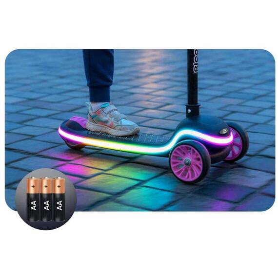 Trotineta de echilibru cu trei roti, ghidon din metal, platforma iluminata cu LED-uri, cu 20 de moduri, inaltimea ghidonului este reglabila, 65–81 cm, usor de pliat, frana de picior, neagra si roz deschis - 7- Roveli