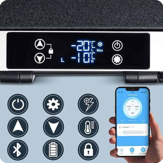 ​Lada frigorifica cu compresor, ABS, R600A, cu roti si maner, alimentare AC cu adaptor 100/240 V si bricheta 12V/24V, +20°C pana la -20°C, aplicatie mobila si Bluetooth, 40 l, 660 x 390 x 450 mm, negru si gri - 5- Roveli