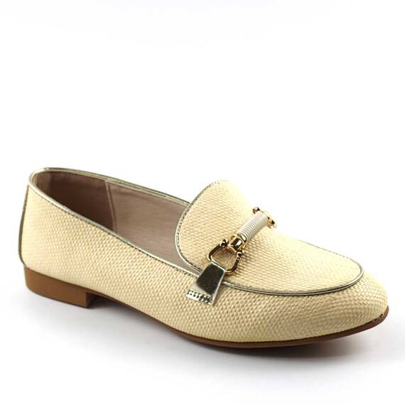 Mocasini usori de dama , cu accesoriu auriu A10502-BEIGE, Culoare (12): Bej, Marime (12): 39 - - Roveli