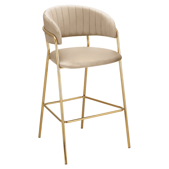 Scaun de bar de design, tesatura bej Velvet/gold crom auriu, DASMIN NEW TIP 2 - - Roveli