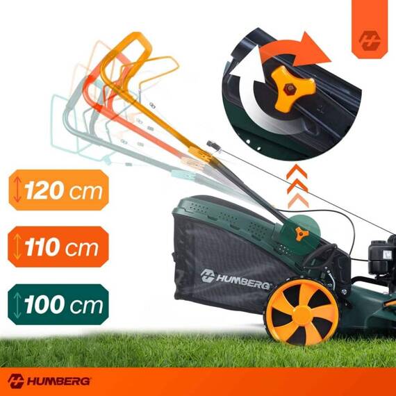 Masina de tuns iarba pe benzina, carcasa din otel ranforsat, motor LONCIN, 3,5 kW, 4 timpi, 70 l, 196 cm³, lama de cosit de 51 cm, reglare centrala a inaltimii de taiere 30–80 mm, 6 niveluri - 2- Roveli
