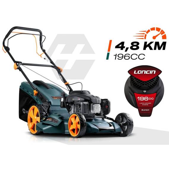 Masina de tuns iarba pe benzina, carcasa din otel ranforsat, motor LONCIN, 3,5 kW, 4 timpi, 70 l, 196 cm³, lama de cosit de 51 cm, reglare centrala a inaltimii de taiere 30–80 mm, 6 niveluri - 7- Roveli