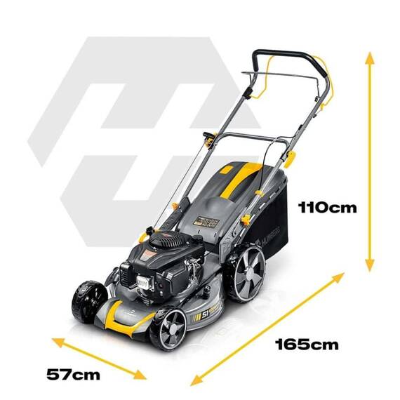 Masina de tuns iarba pe benzina cu actionare autopropulsata, carcasa din otel ranforsat, motor LONCIN, 3,5 kW, 4 timpi, 70 l, 196 cm³, latime de cosire 51 cm, reglare centrala a inaltimii, 6 niveluri, 30–80 mm - 5- Roveli