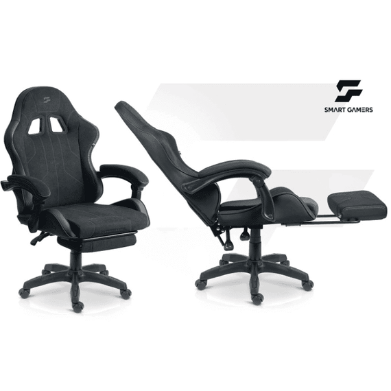 Scaun de gaming, tapiteria EmbrONE™, suport extensibil pentru picioare, functia de inclinare a spatarului, ergonomic, reglare a inaltimii 102-122 cm, negru - 3- Roveli