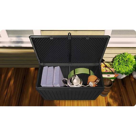 ​Cutie gradina , din plastic, maner de transport, cu capac, 270 l, 109 x 51,5 x 55 cm, negru mat - 4- Roveli