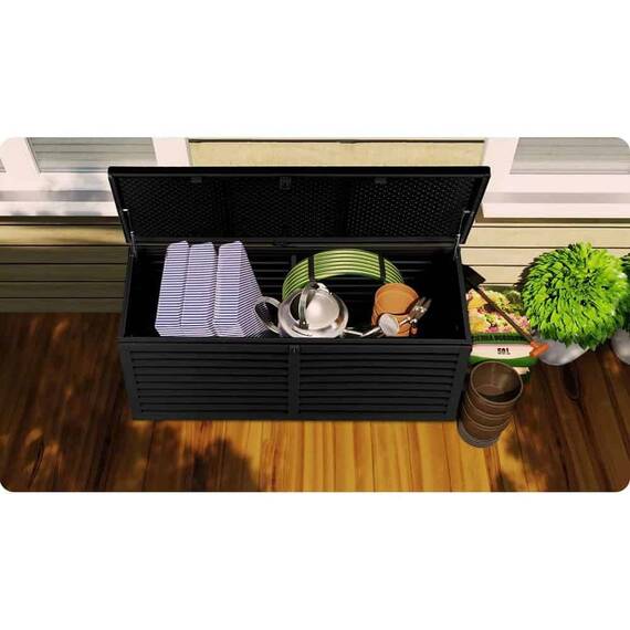 ​Cutie gradina, din plastic, maner de transport, cu capac, 390 l, 143 x 57 x 53,5 cm, negru - 9- Roveli