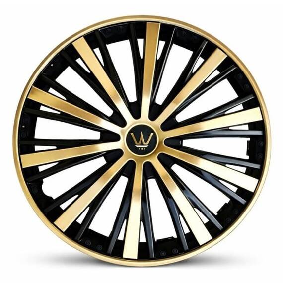 Set 4 capace roti VELAR Monarch Gold/Black, design multi-spoke Premium, ABS rezistent, Universal, pentru jante R15 - - Roveli